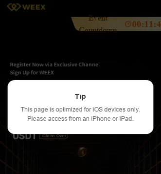 Pop-up on a fake cryptocurrency exchange website trying to drive users to the exploits