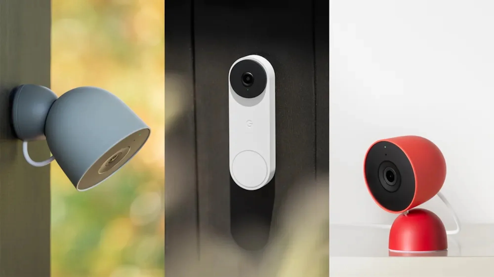 Google's latest Nest cameras: the Nest Cam Indoor (3rd gen), Nest Cam Outdoor (2nd gen) and Nest Doorbell (3rd gen).
